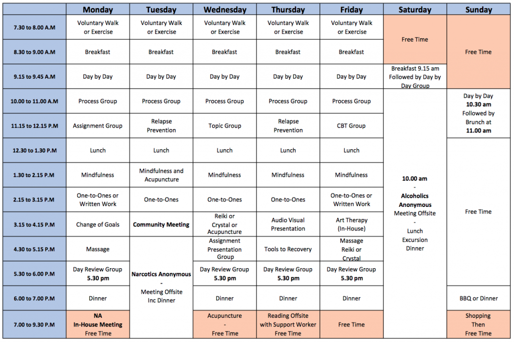 Daily Treatment Schedule - SafeHouse Rehab